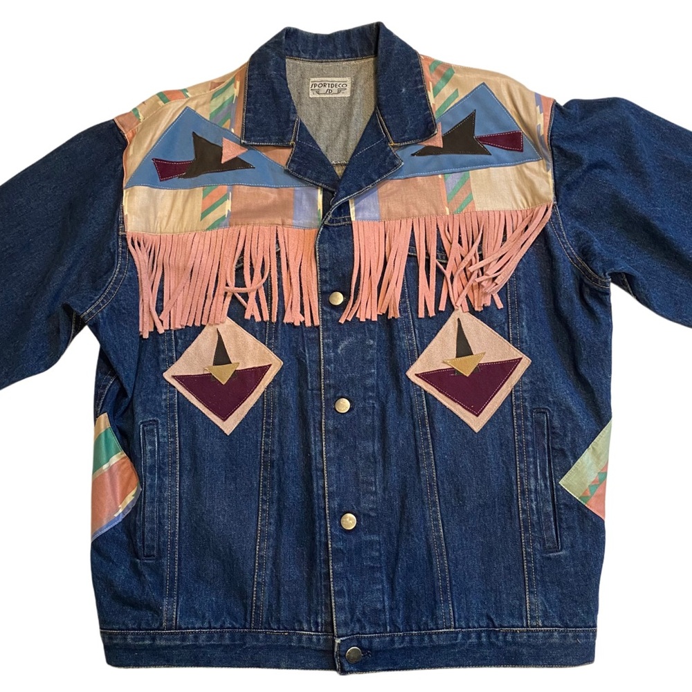 Vintage SportDeco Western Style with Suede Details Denim Jean Jacket Sz. Large - Picture 3 of 7